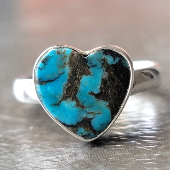 Vintage Jewelry - Native Turquoise Morenci Mine Ring Size 8 Sterling Silver 925 Womens Jewelry Nwt